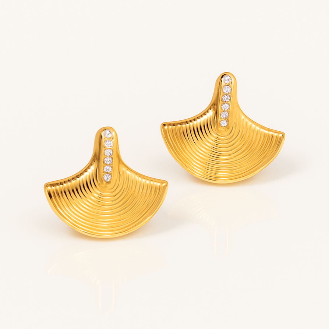 Cleopatra | 18K Gold-Plated Luxury Fan Shape Vintage Stud Waterproof Earrings