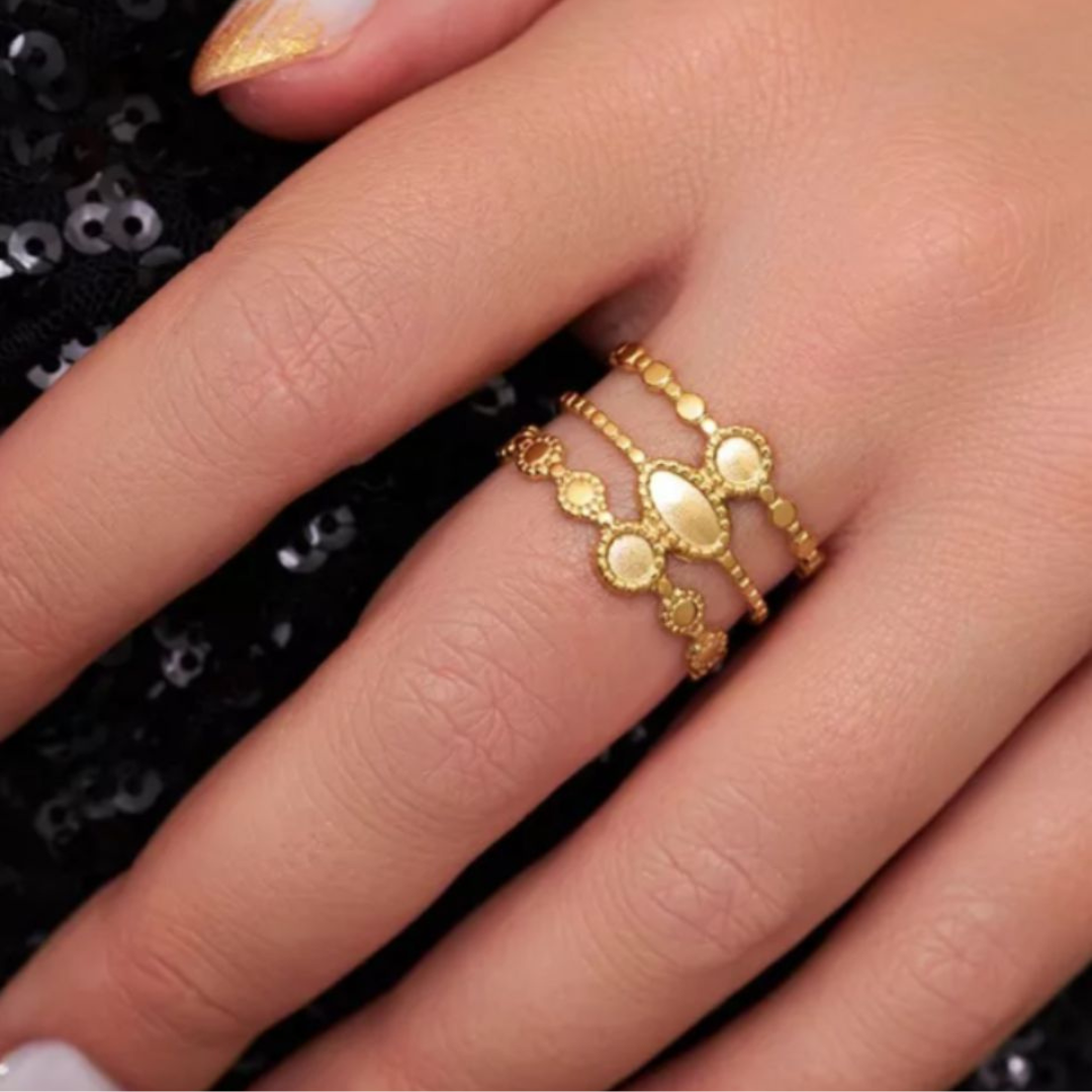 Ruby | Gold-Plated Layered Boho Vintage Cuff Resizable Ring