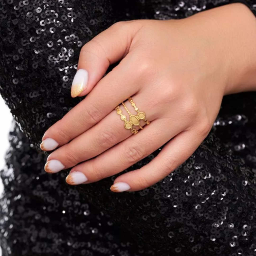 Ruby | Gold-Plated Layered Boho Vintage Cuff Resizable Ring