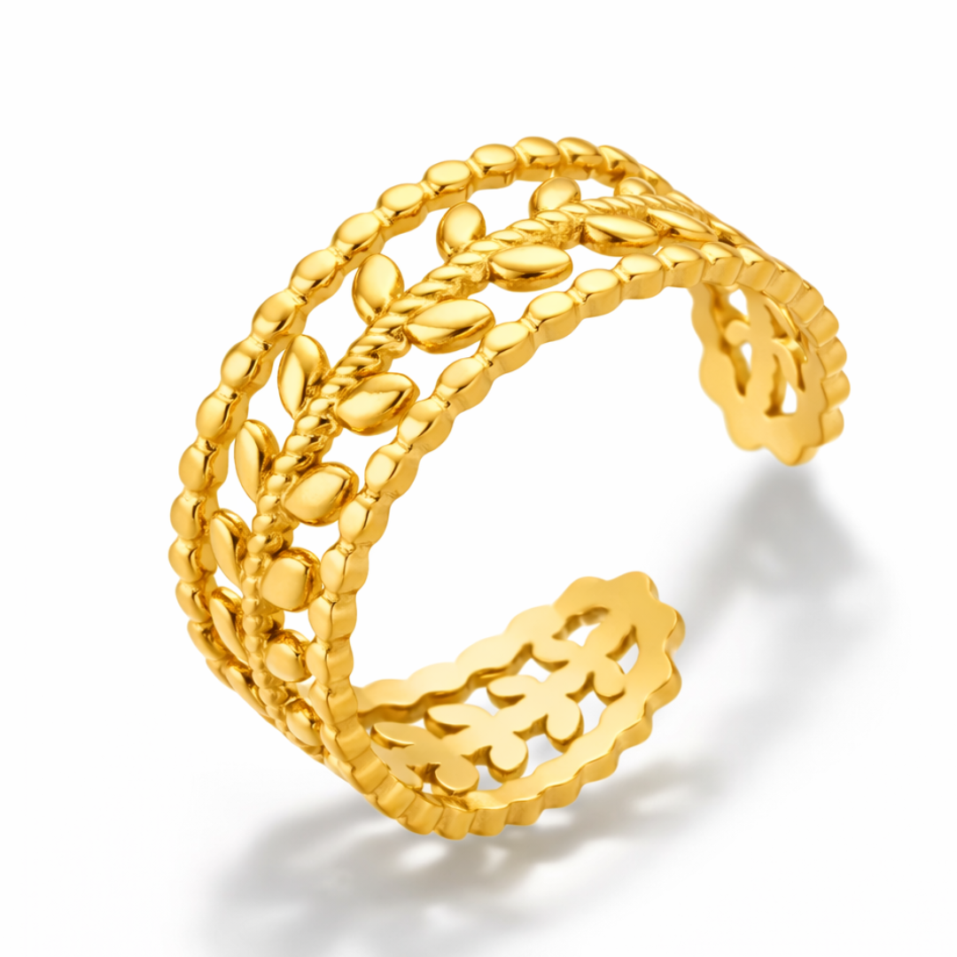 Augustine | Gold Plated Hollow Leaf Resizable Ring
