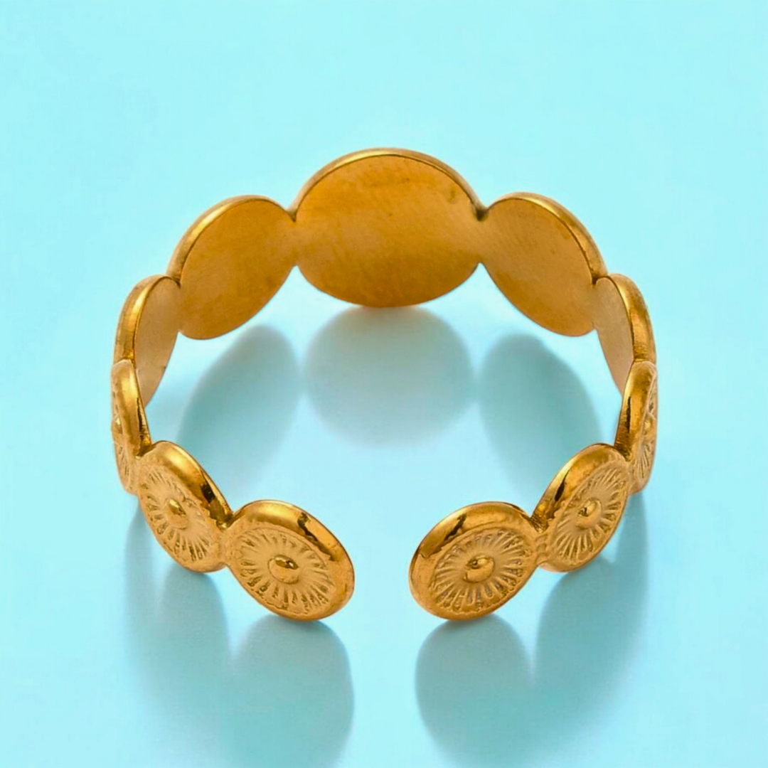Carmen | Gold Plated Sun Design Resizable Ring
