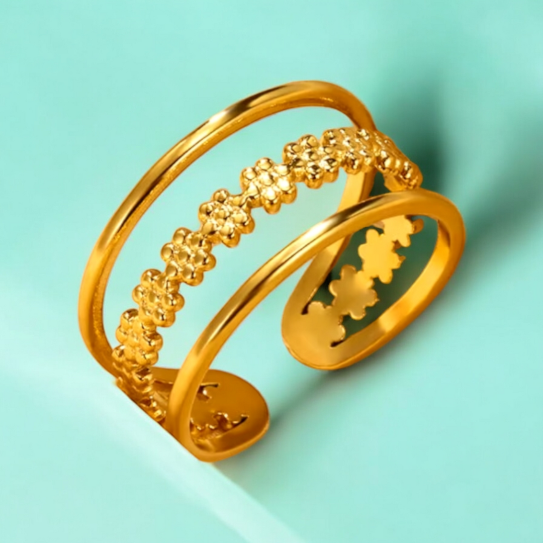 Jane | Gold Plated Hollow Flower Resizable Ring