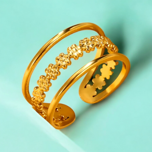 Jane | Gold Plated Hollow Flower Resizable Ring