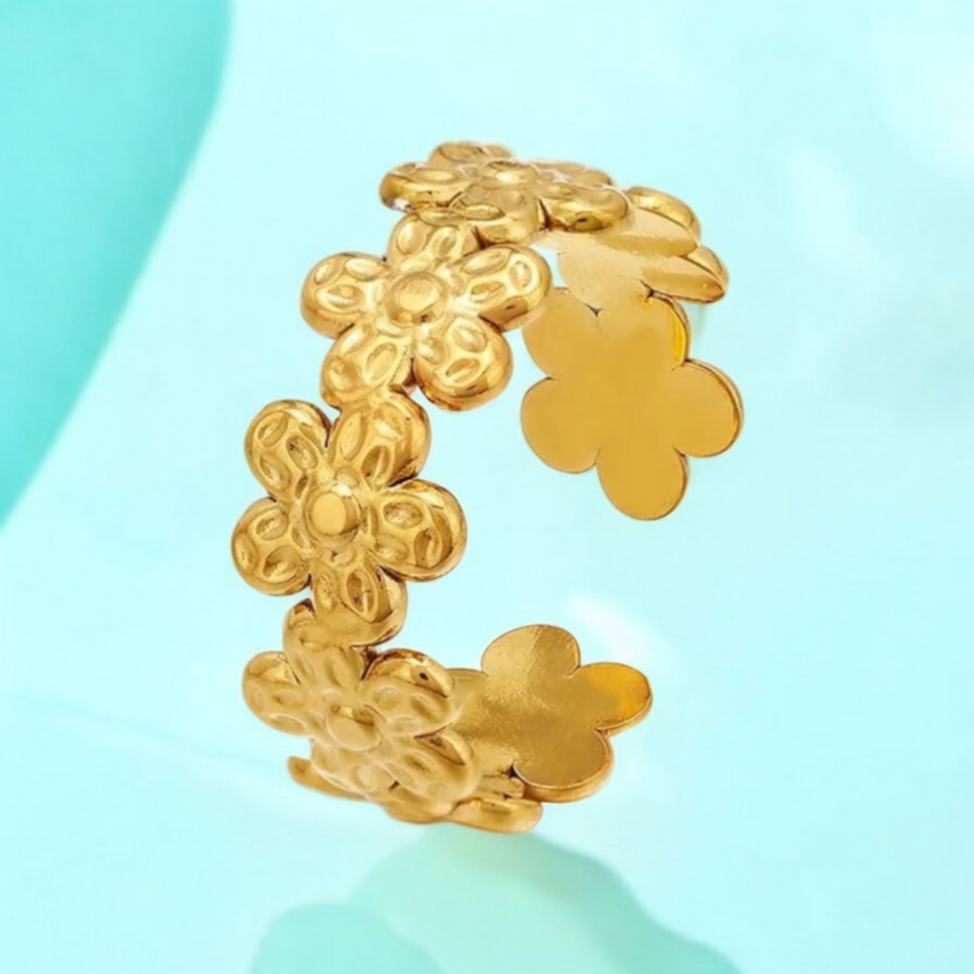 Esme | Gold Plated Flower Motif Floral Resizable Ring
