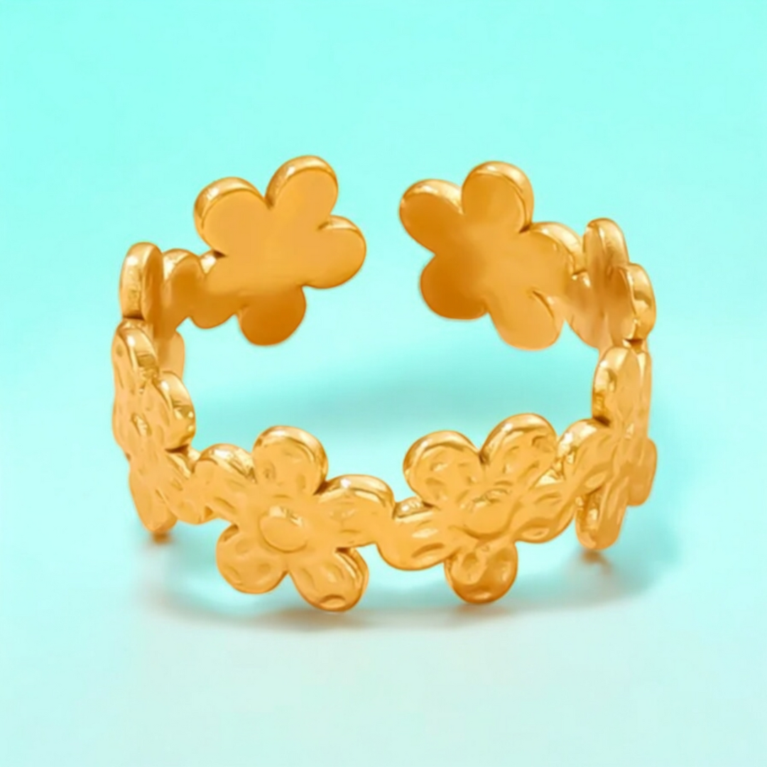 Esme | Gold Plated Flower Motif Floral Resizable Ring