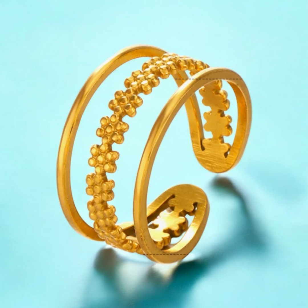 Jane | Gold Plated Hollow Flower Resizable Ring