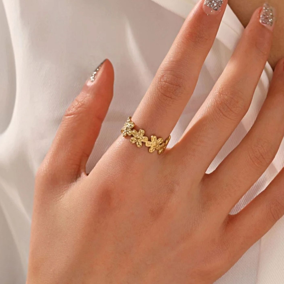 Esme | Gold Plated Flower Motif Floral Resizable Ring