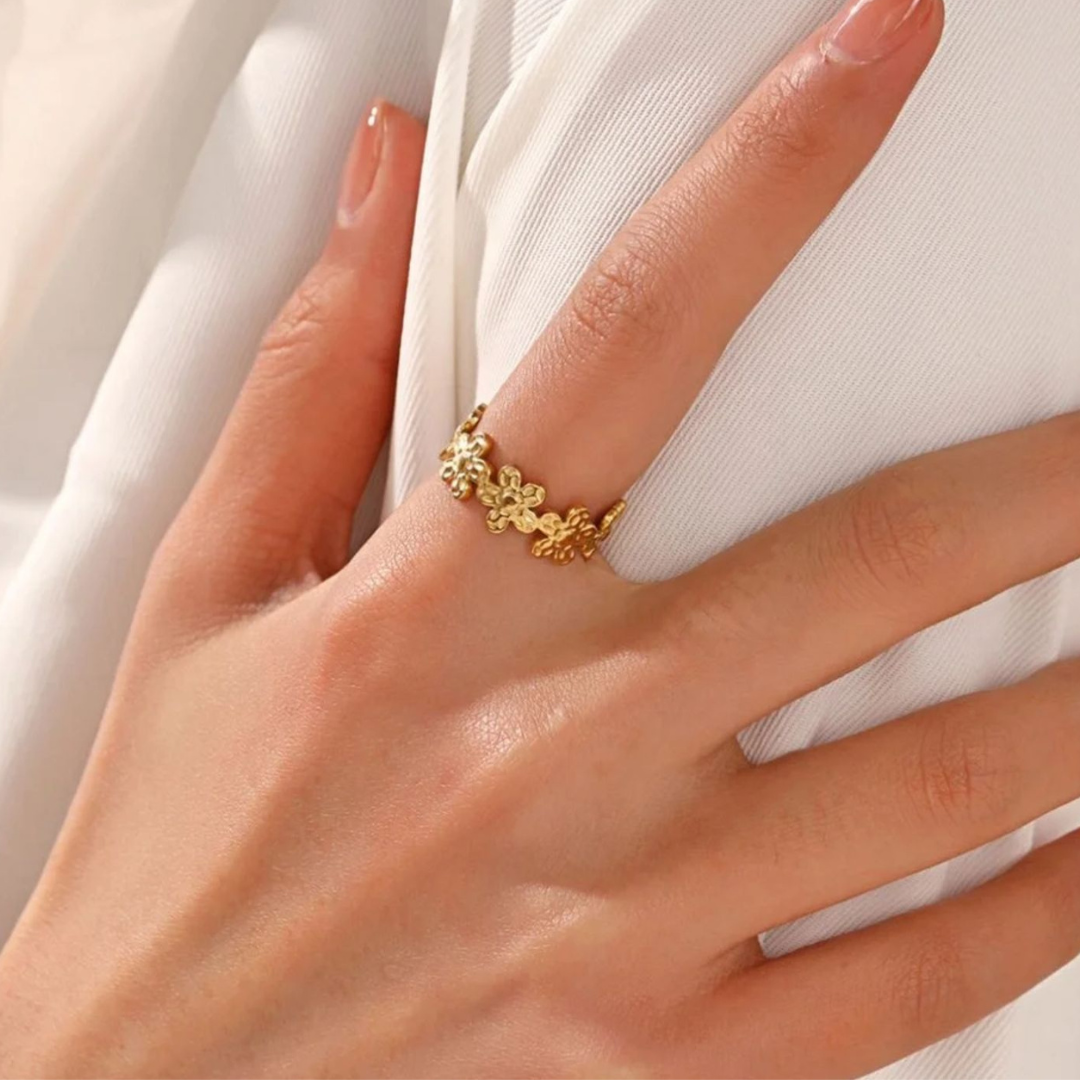 Esme | Gold Plated Flower Motif Floral Resizable Ring