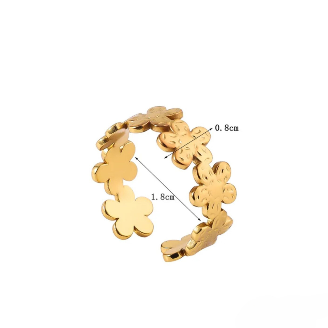 Esme | Gold Plated Flower Motif Floral Resizable Ring