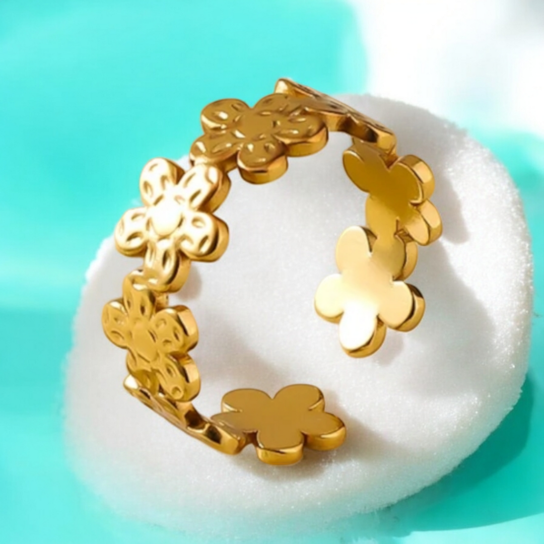 Esme | Gold Plated Flower Motif Floral Resizable Ring