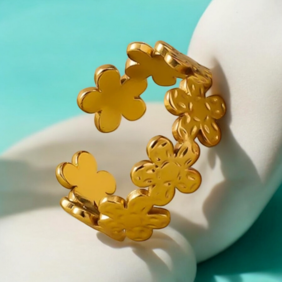 Esme | Gold Plated Flower Motif Floral Resizable Ring