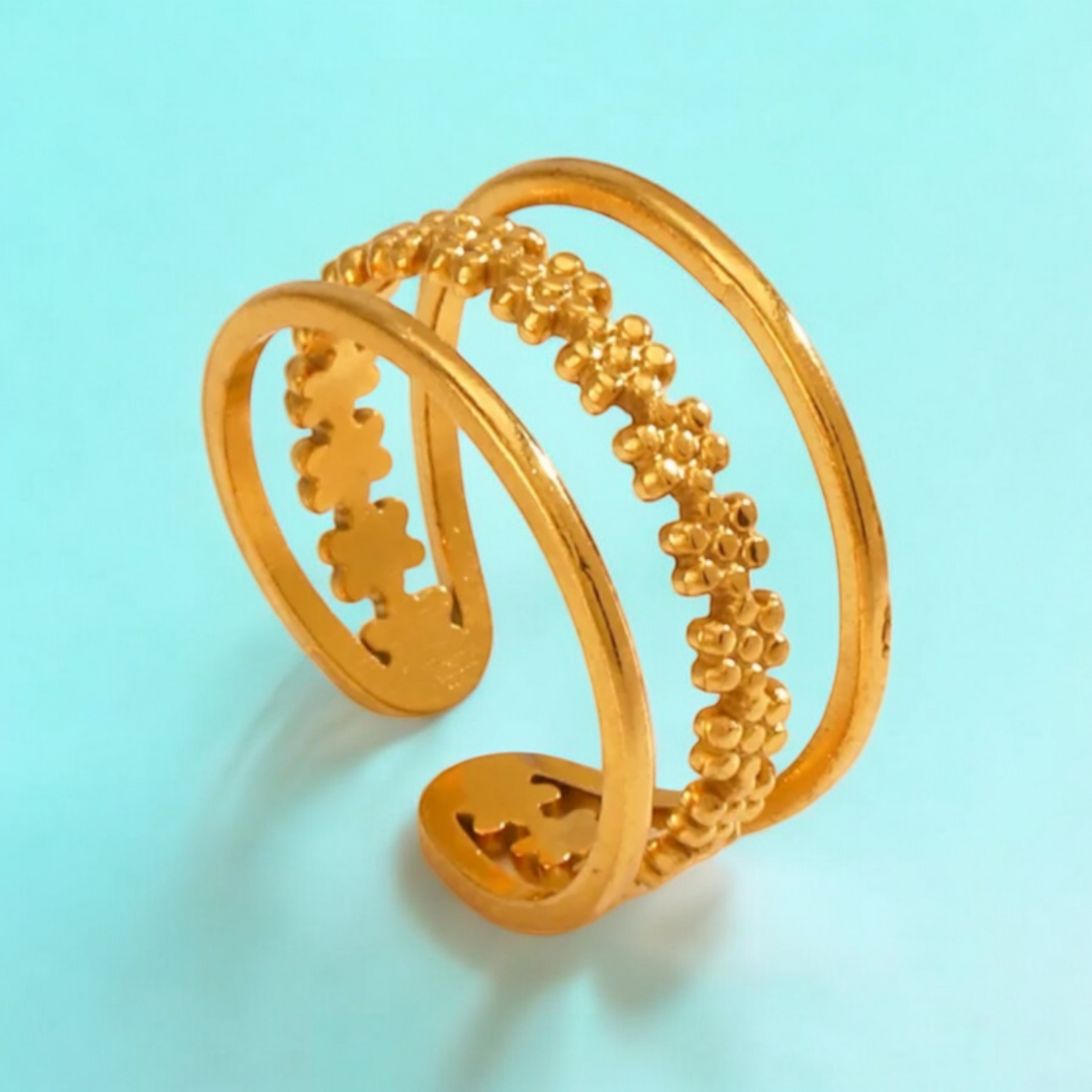 Jane | Gold Plated Hollow Flower Resizable Ring