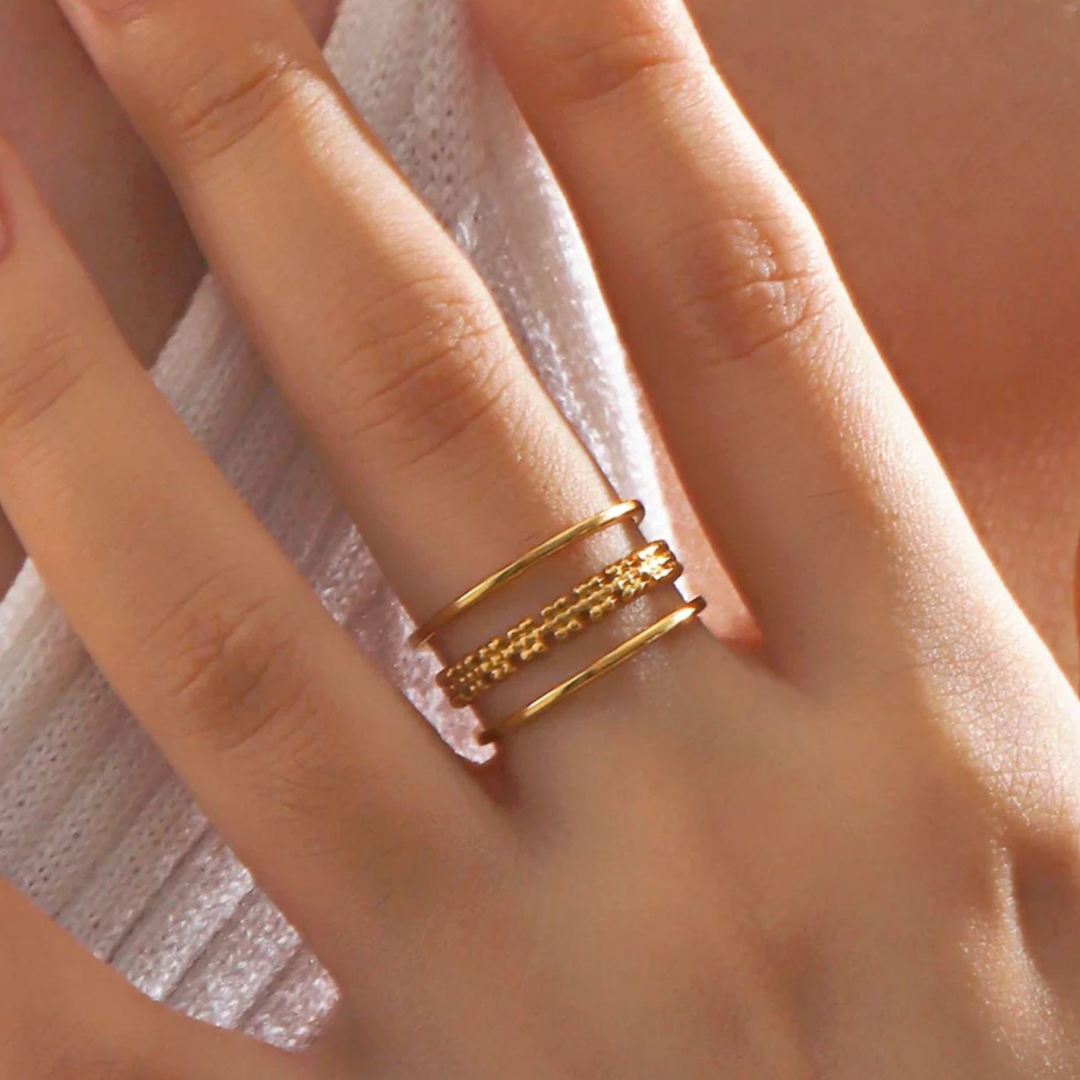 Jane | Gold Plated Hollow Flower Resizable Ring