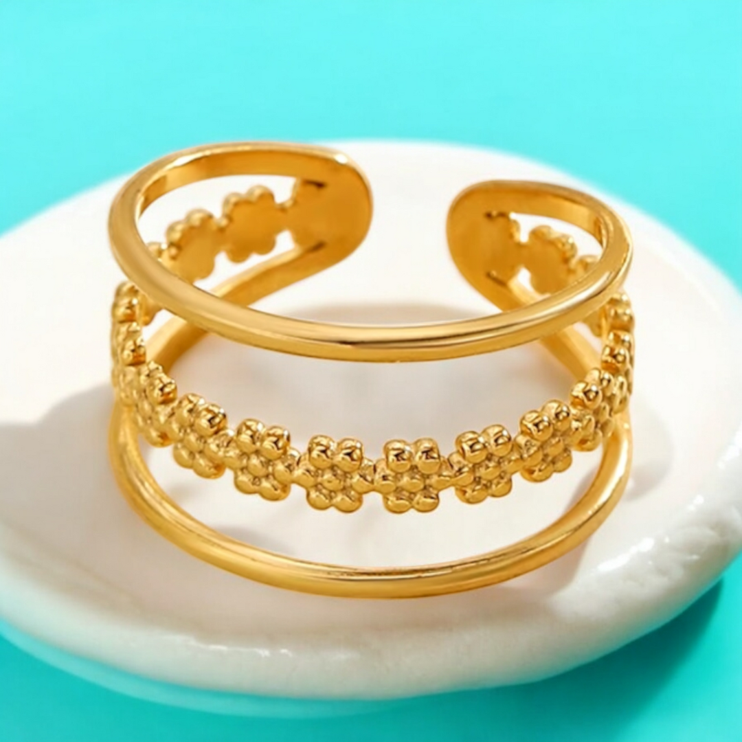 Jane | Gold Plated Hollow Flower Resizable Ring