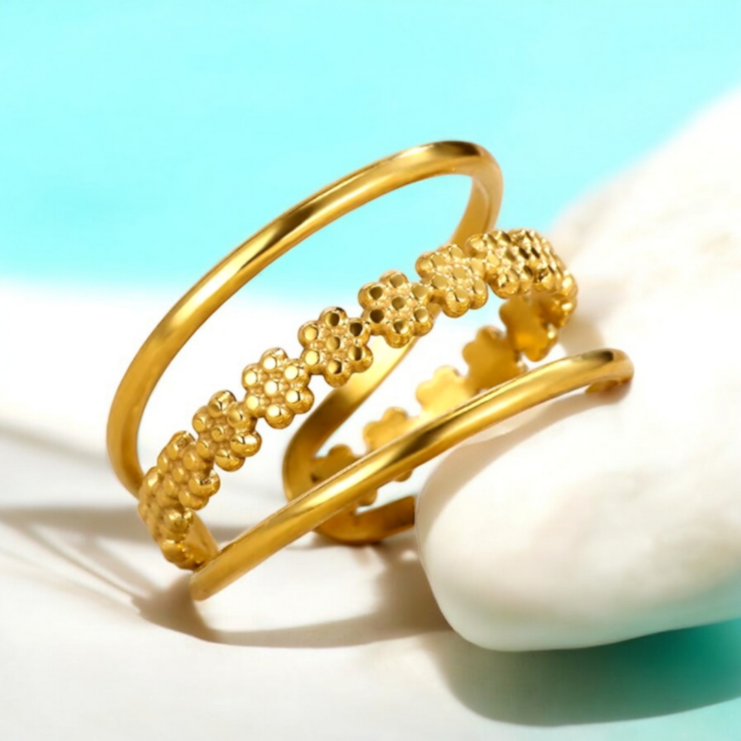 Jane | Gold Plated Hollow Flower Resizable Ring