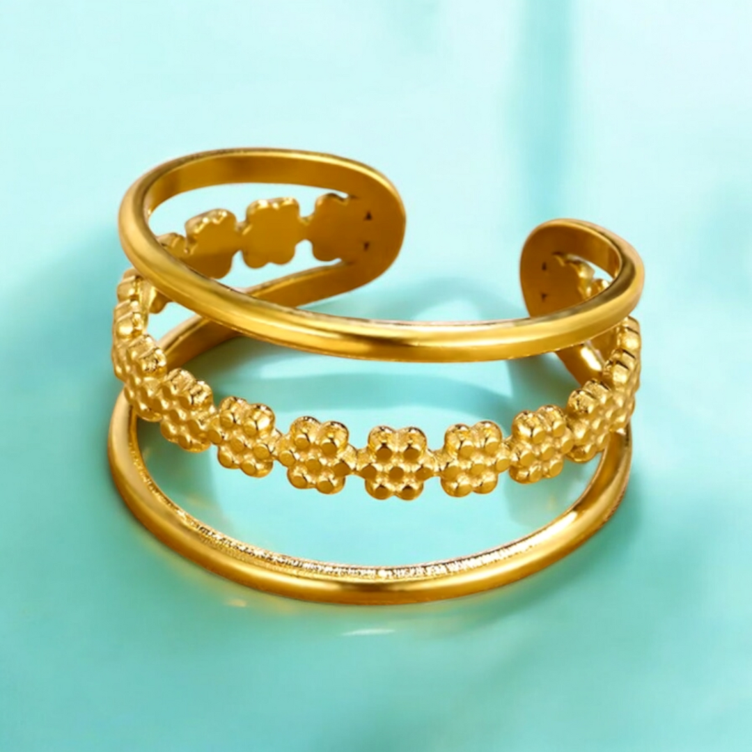 Jane | Gold Plated Hollow Flower Resizable Ring
