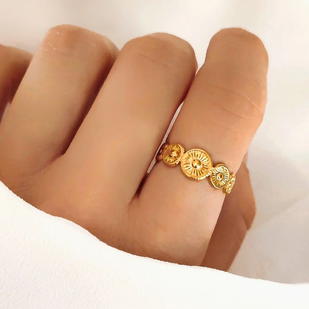 Carmen | Gold Plated Sun Design Resizable Ring
