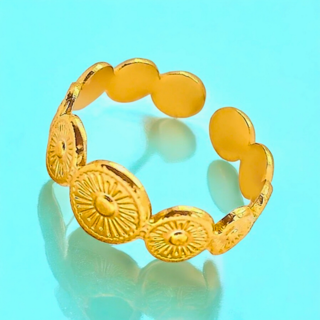 Carmen | Gold Plated Sun Design Resizable Ring