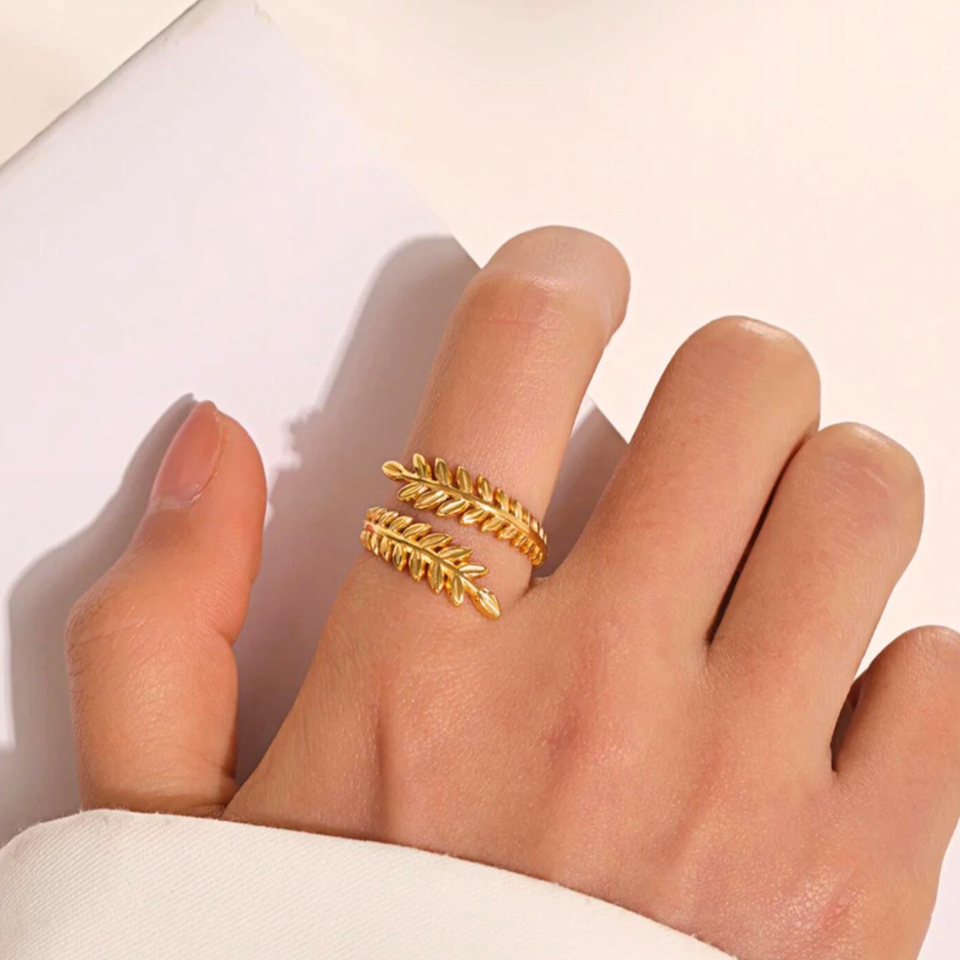 Christy | Gold Plated Oliver Tree Leaf Resizable Ring