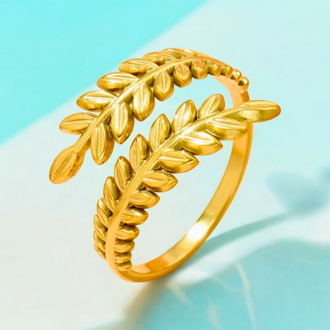Christy | Gold Plated Oliver Tree Leaf Resizable Ring