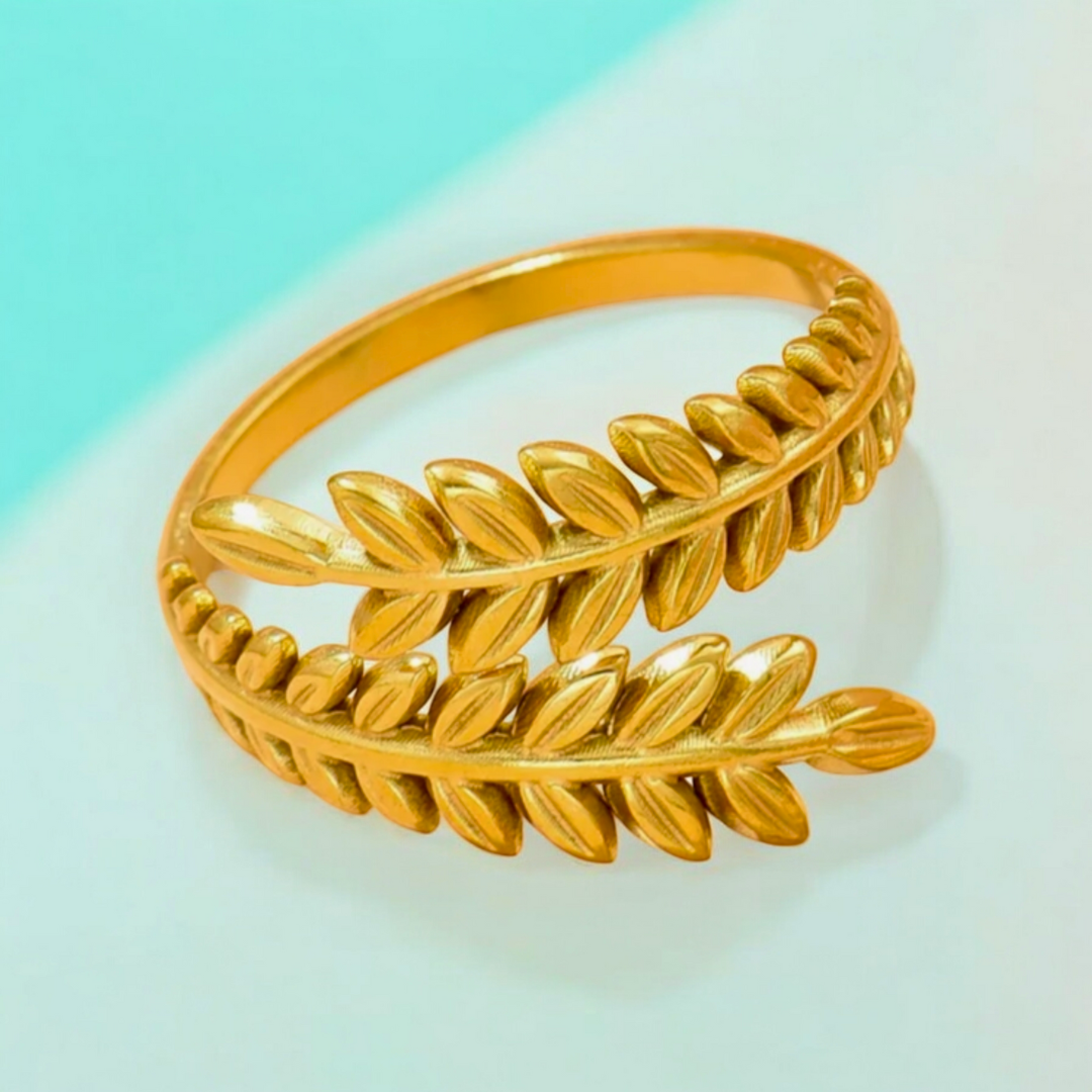 Christy | Gold Plated Oliver Tree Leaf Resizable Ring