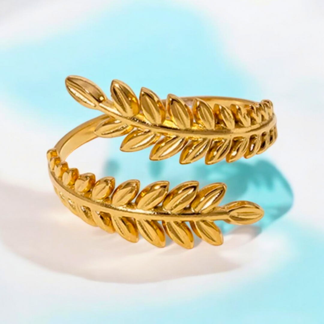 Christy | Gold Plated Oliver Tree Leaf Resizable Ring