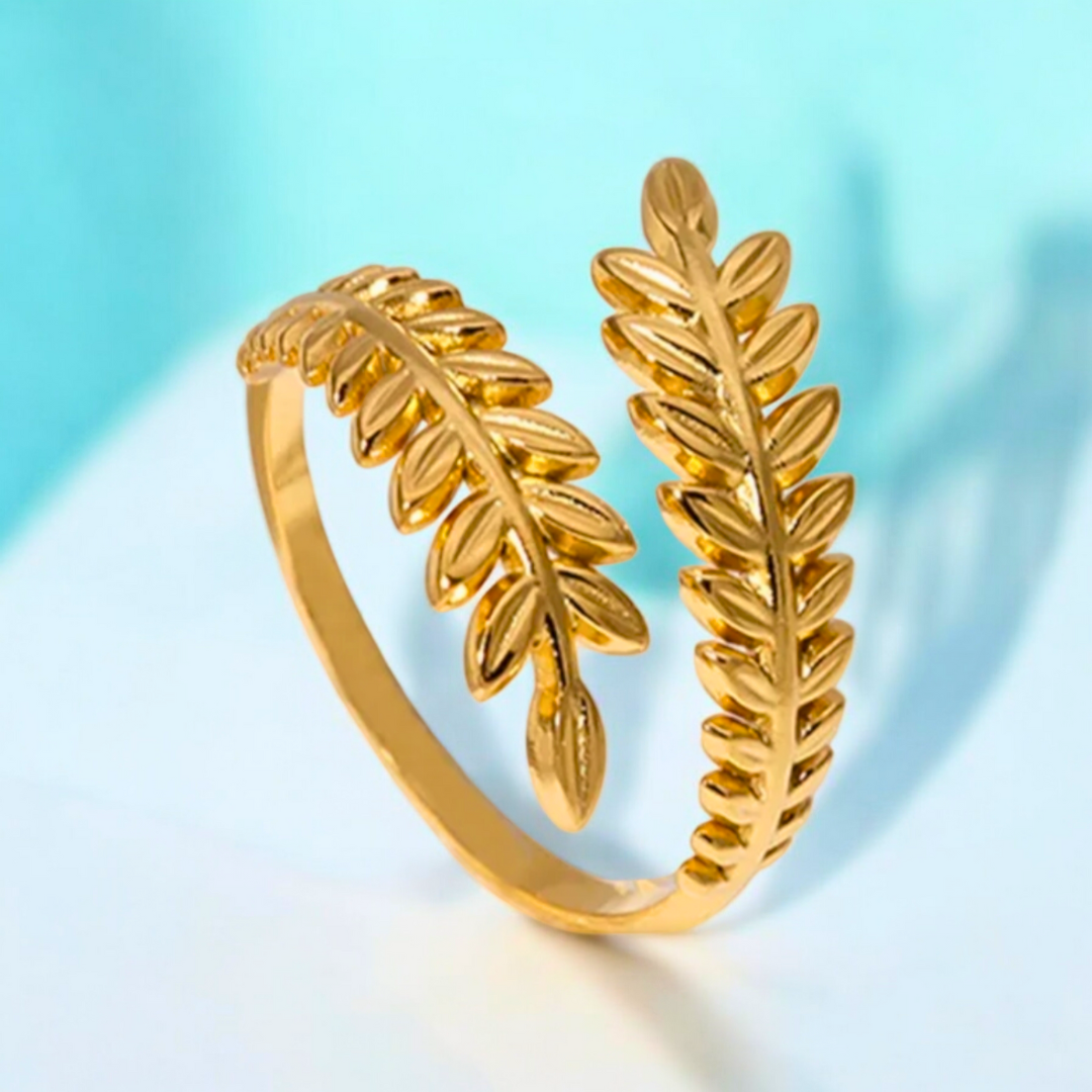 Christy | Gold Plated Oliver Tree Leaf Resizable Ring