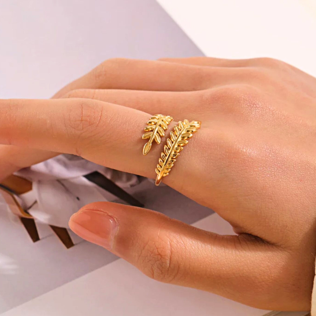 Christy | Gold Plated Oliver Tree Leaf Resizable Ring