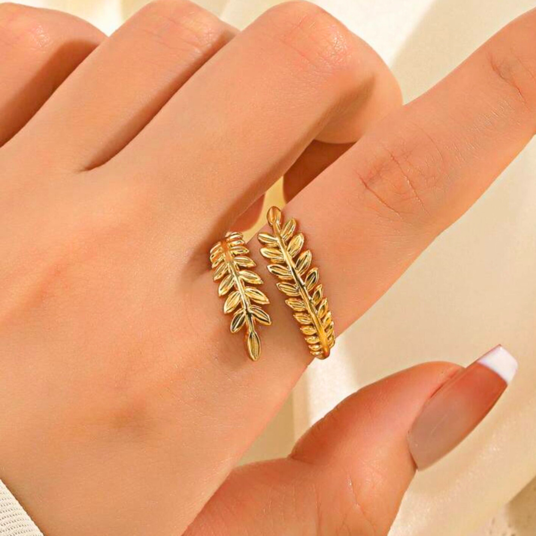 Christy | Gold Plated Oliver Tree Leaf Resizable Ring