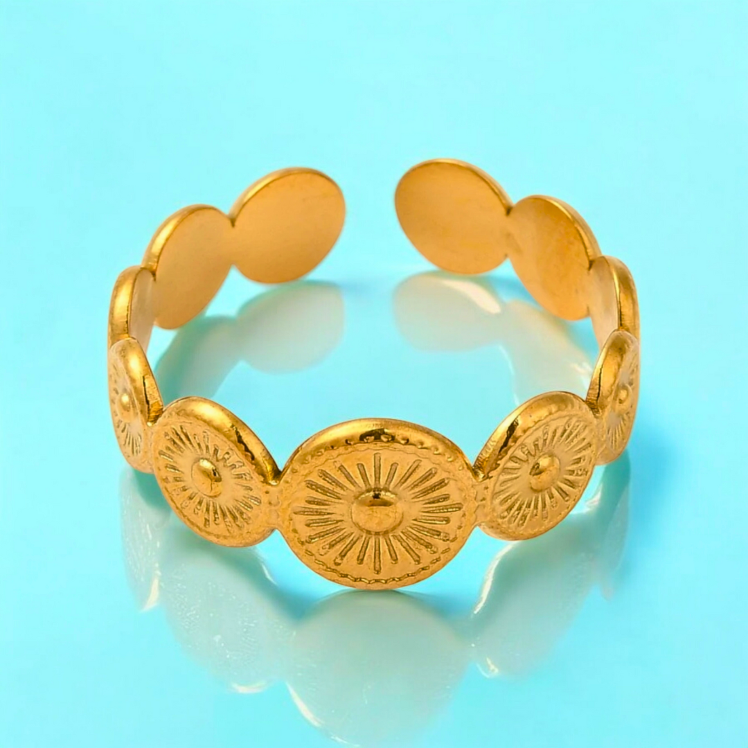 Carmen | Gold Plated Sun Design Resizable Ring