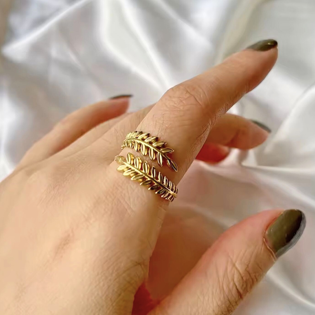 Christy | Gold Plated Oliver Tree Leaf Resizable Ring