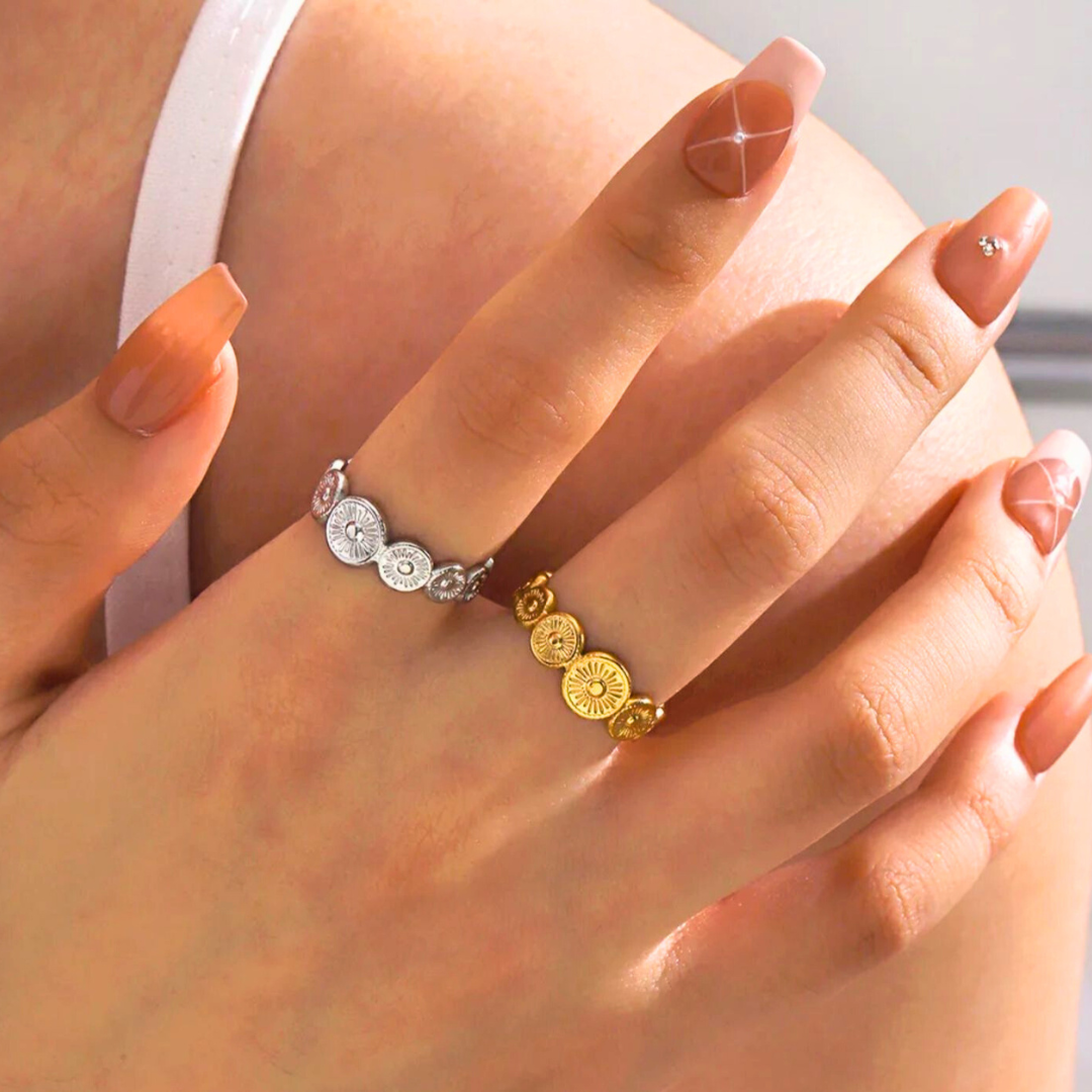 Carmen | Gold Plated Sun Design Resizable Ring