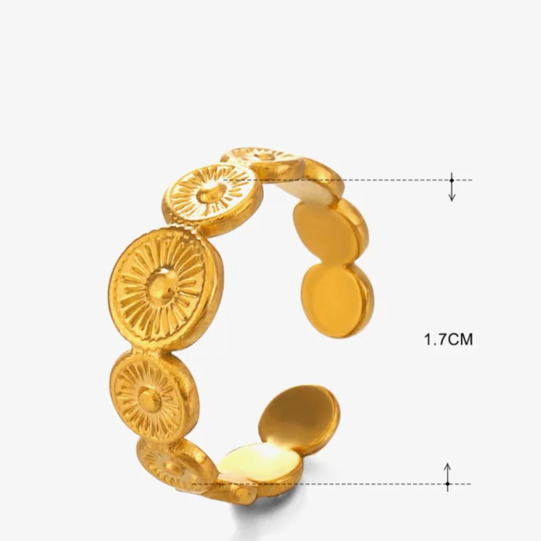 Carmen | Gold Plated Sun Design Resizable Ring