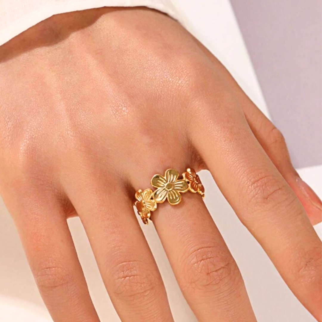 Emily | Gold Plated Flower Motif Design Resizable Ring
