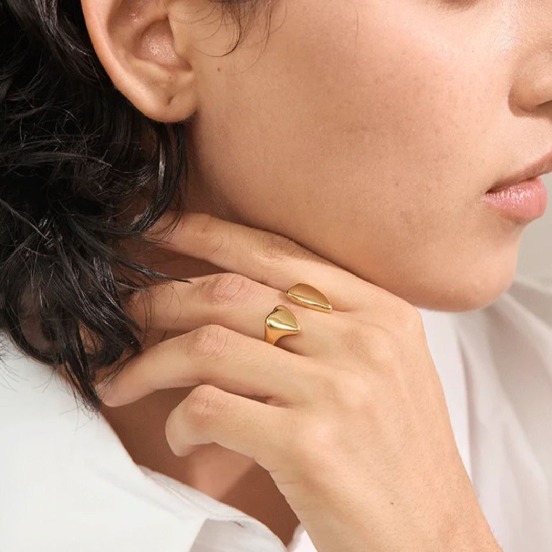 Silvia | Gold Plated Solid Double Heart Open Resizable Ring
