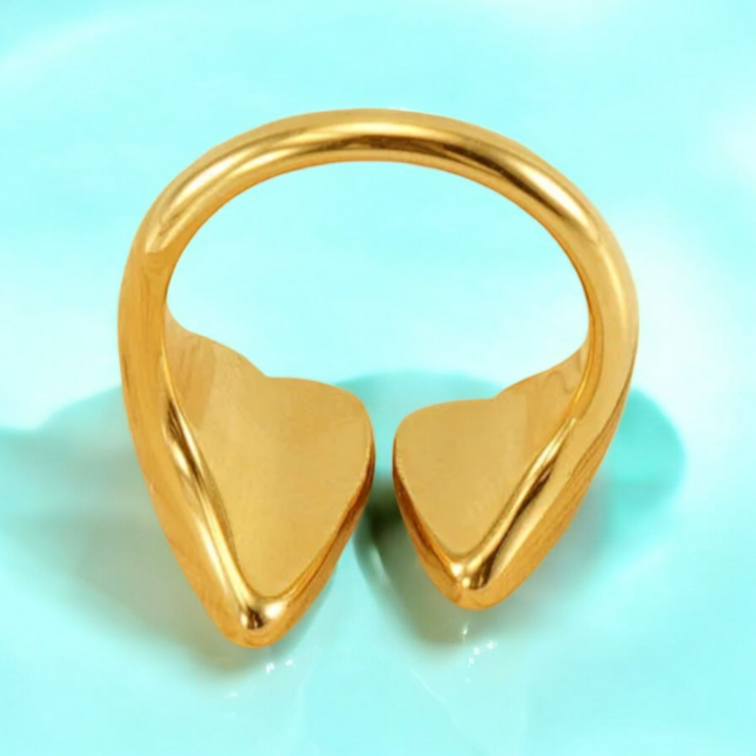Silvia | Gold Plated Solid Double Heart Open Resizable Ring