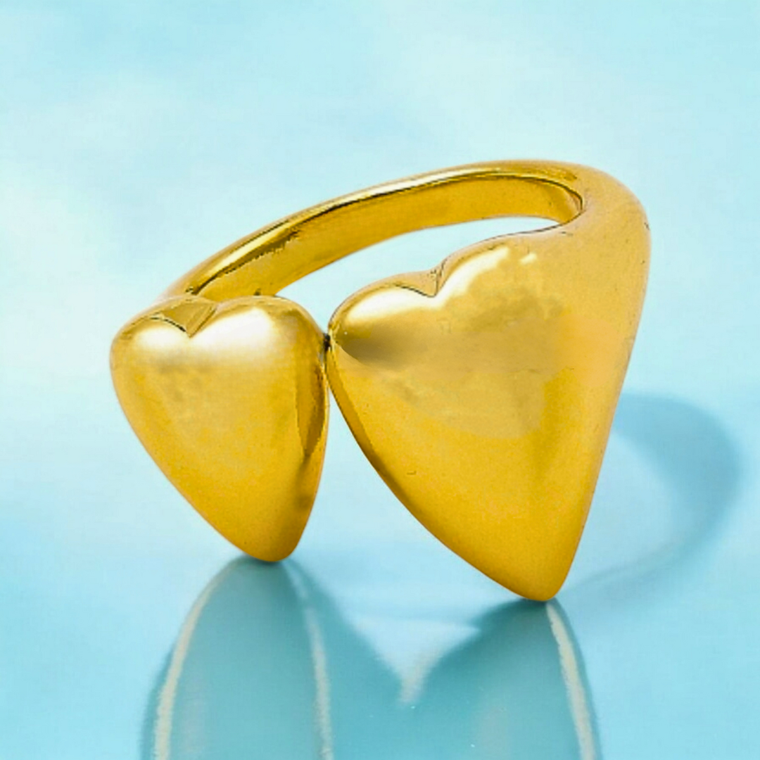 Silvia | Gold Plated Solid Double Heart Open Resizable Ring