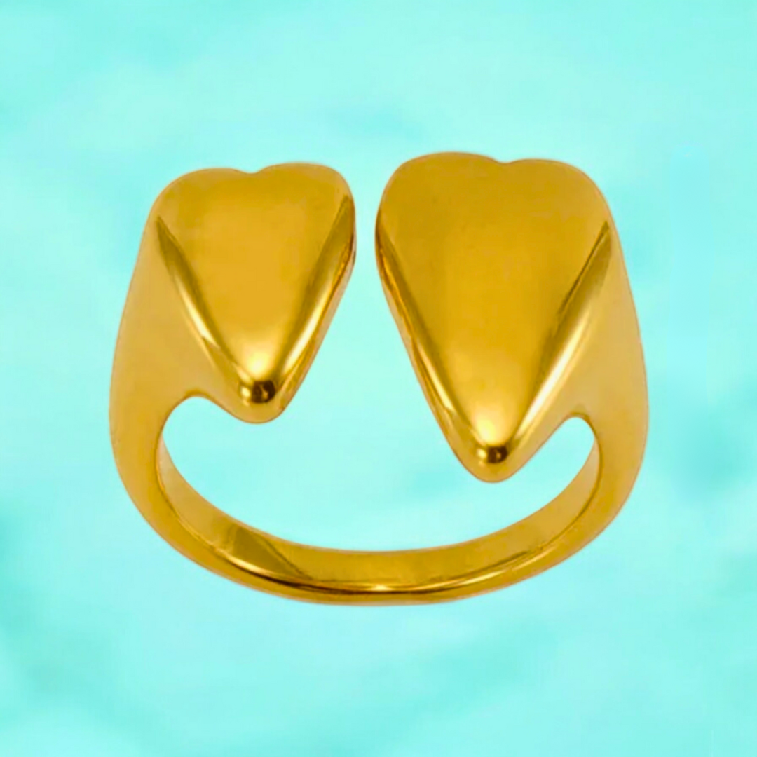 Silvia | Gold Plated Solid Double Heart Open Resizable Ring