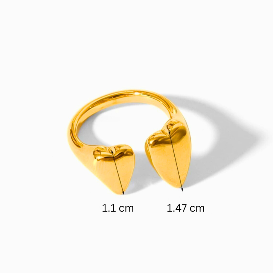 Silvia | Gold Plated Solid Double Heart Open Resizable Ring