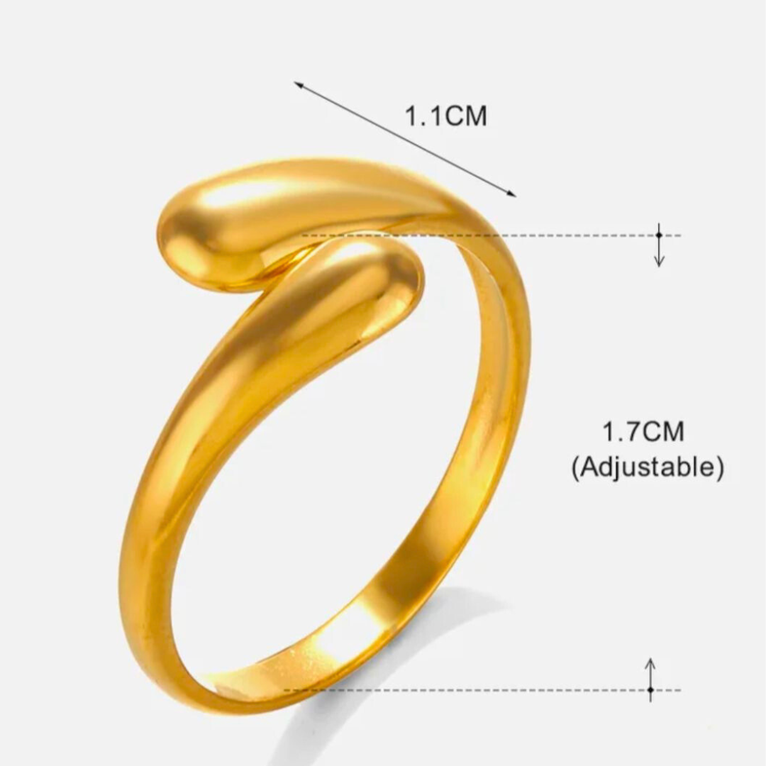 Nora | Gold Plated Waterdrop Open Resizable Ring