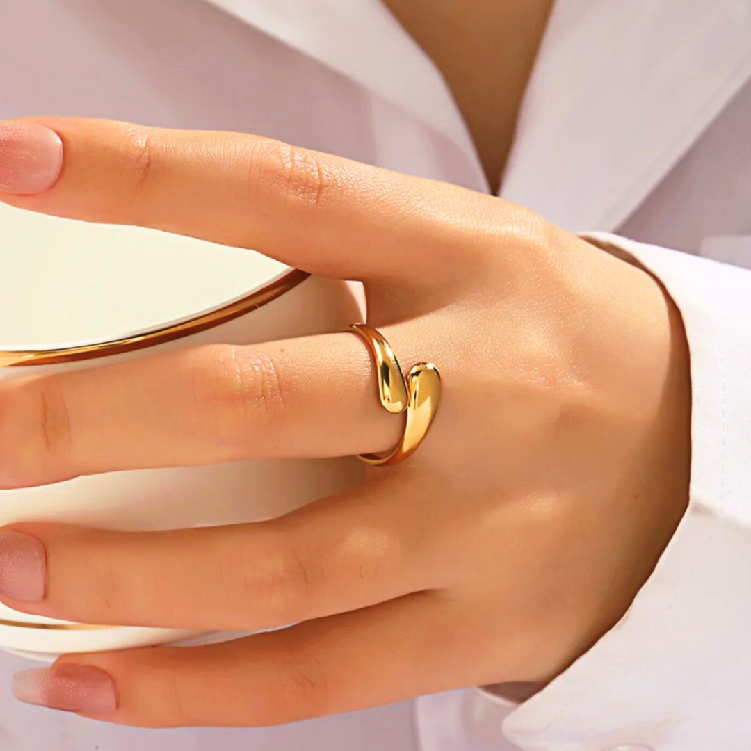 Nora | Gold Plated Waterdrop Open Resizable Ring