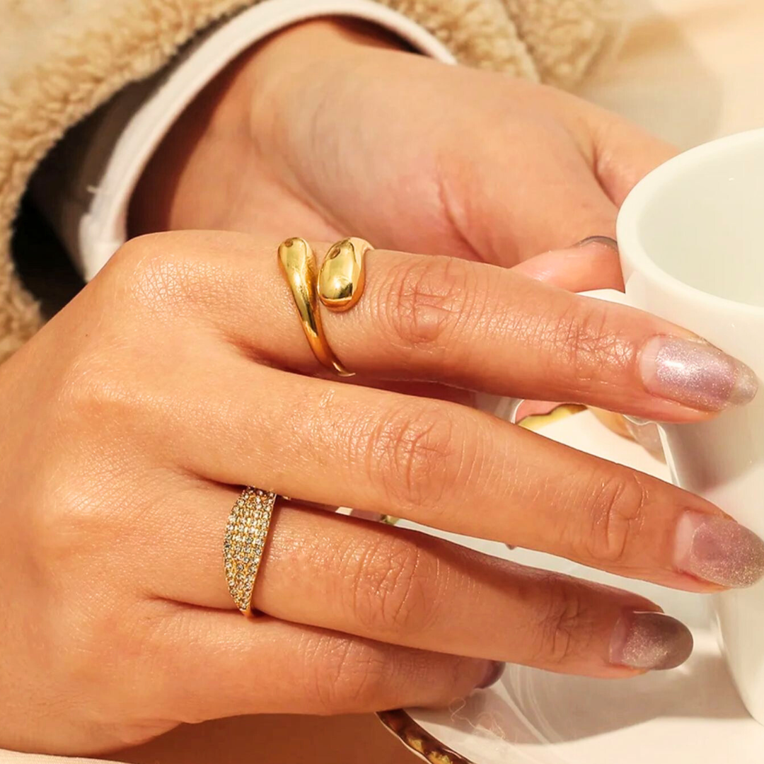 Nora | Gold Plated Waterdrop Open Resizable Ring