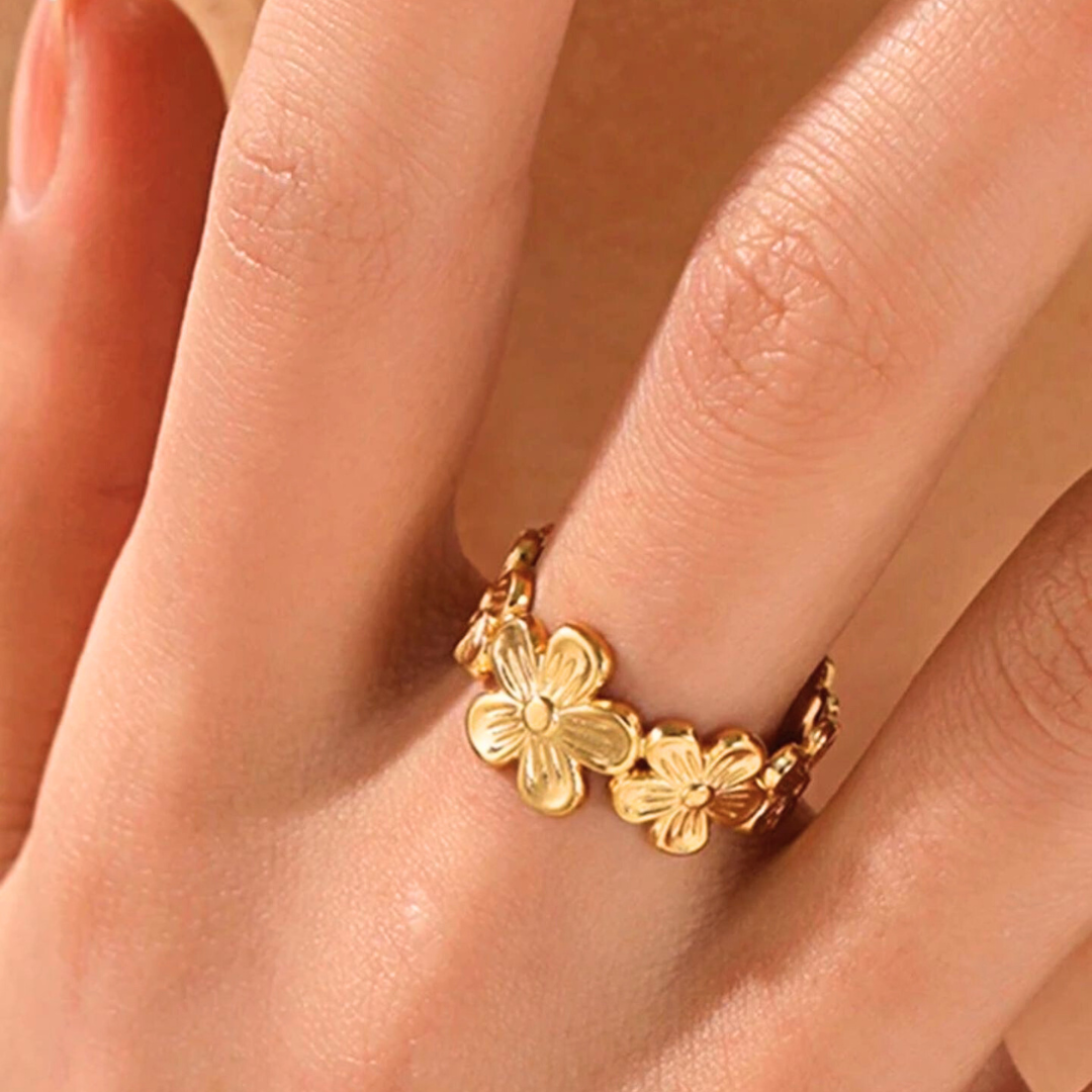 Emily | Gold Plated Flower Motif Design Resizable Ring