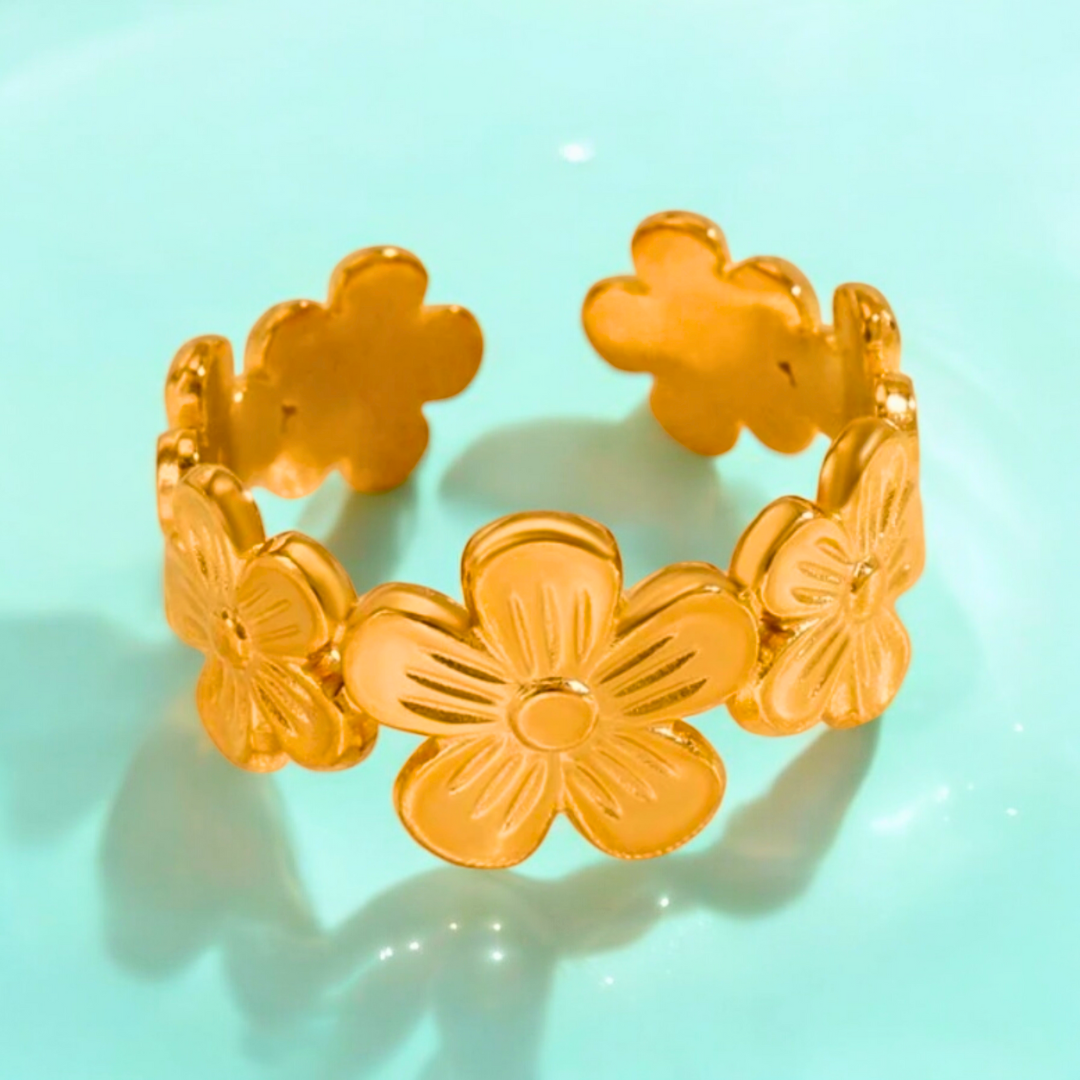 Emily | Gold Plated Flower Motif Design Resizable Ring