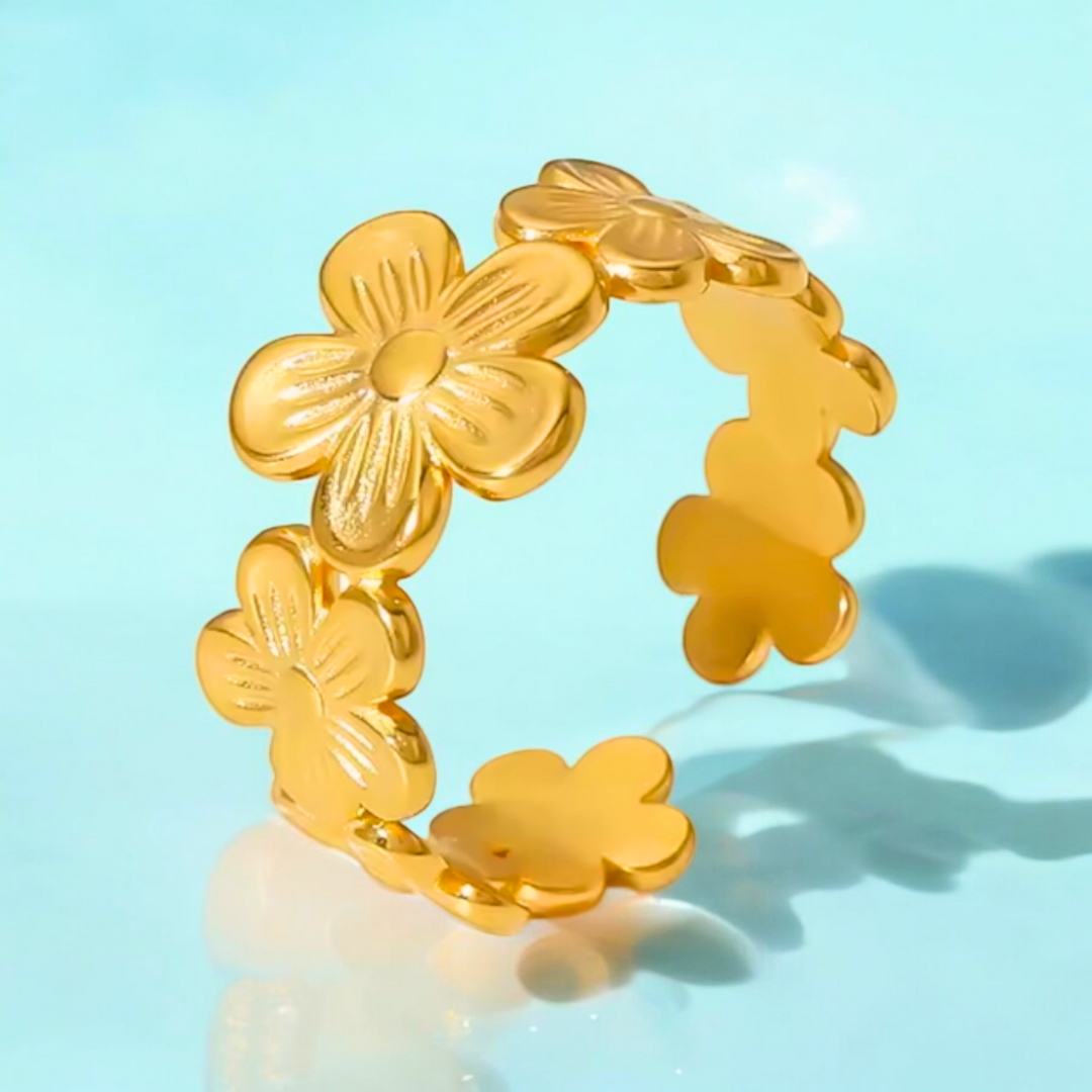 Emily | Gold Plated Flower Motif Design Resizable Ring