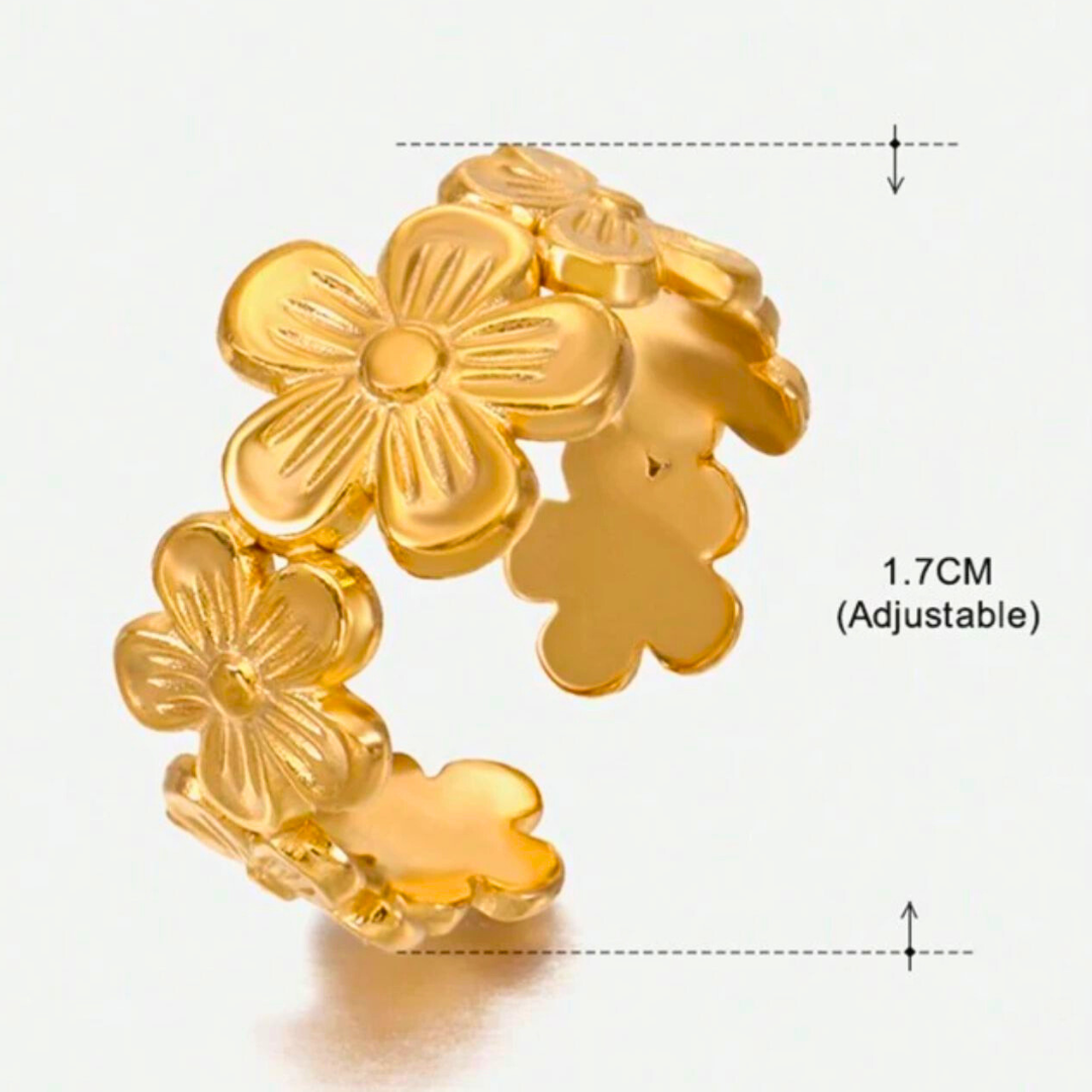 Emily | Gold Plated Flower Motif Design Resizable Ring