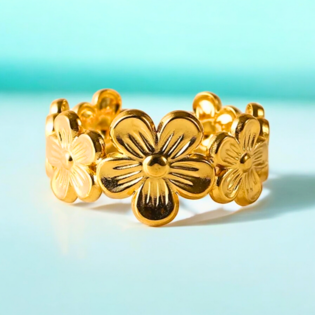 Emily | Gold Plated Flower Motif Design Resizable Ring