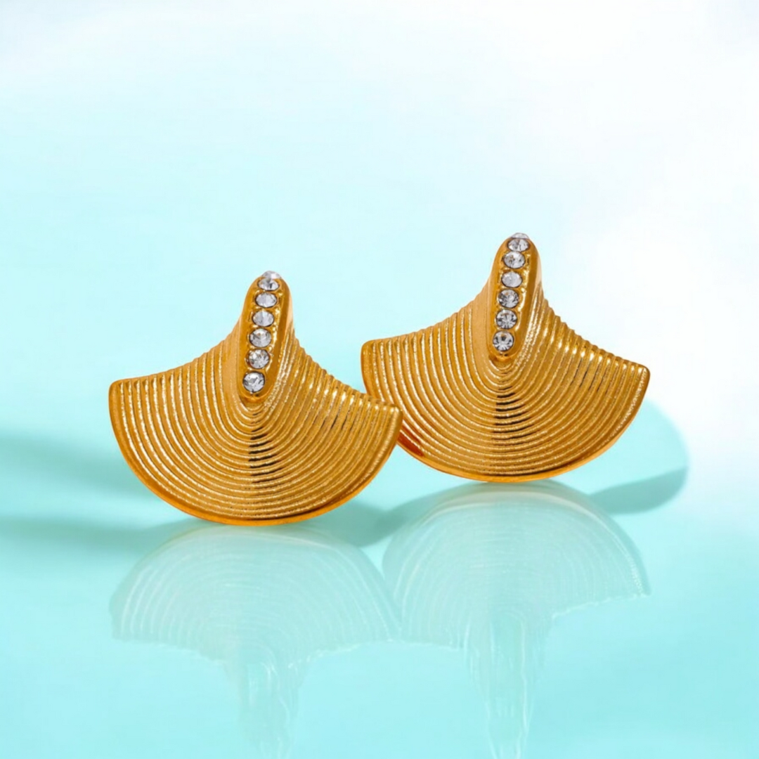 Cleopatra | Gold-Plated Luxury Fan Shape Vintage Stud Earrings