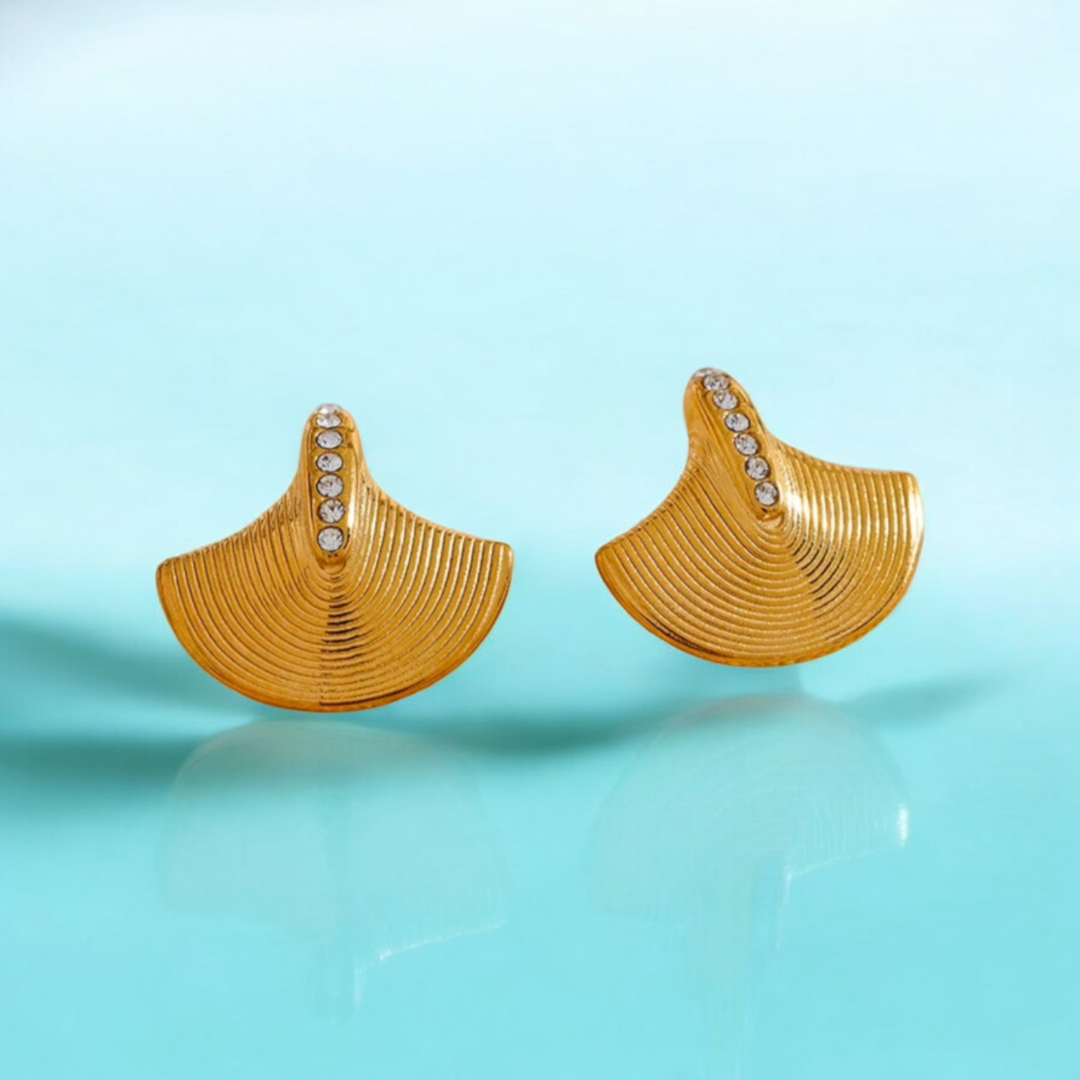 Cleopatra | Gold-Plated Luxury Fan Shape Vintage Stud Earrings