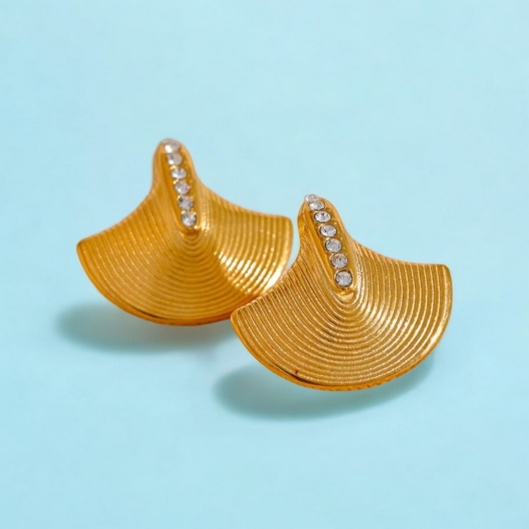 Cleopatra | Gold-Plated Luxury Fan Shape Vintage Stud Earrings